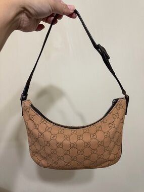 Gucci Tan GG Canvas Shoulder Bag with Dark Brown Strap